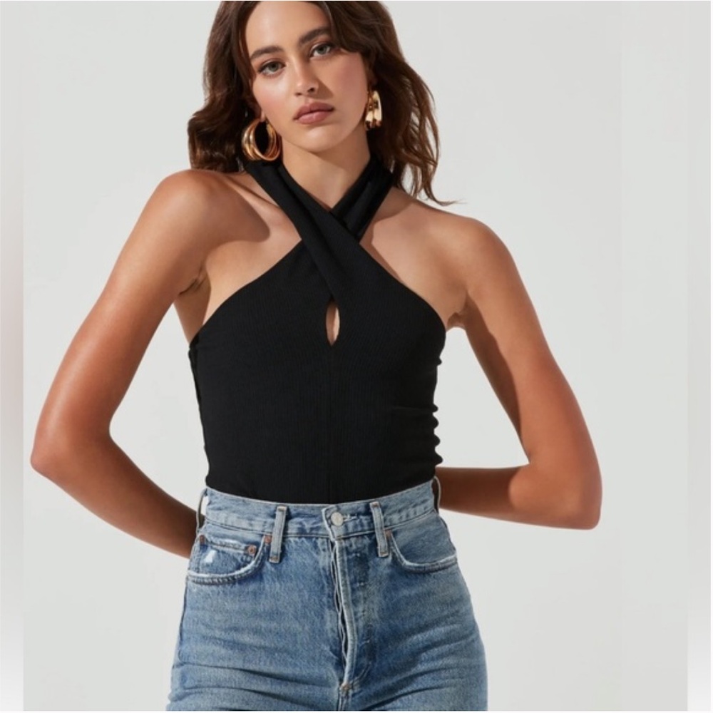 ASTR THE LABEL Priya Halter Bodysuit Black Criss Cross Small
